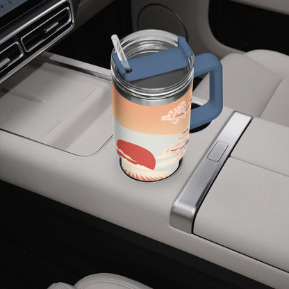 Sunrise Temple Car Tumbler Cup Blue Handle