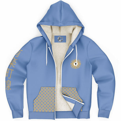 Yurakucho Line Ultra-Soft Microfleece Blue and Gold Zip Hoodie