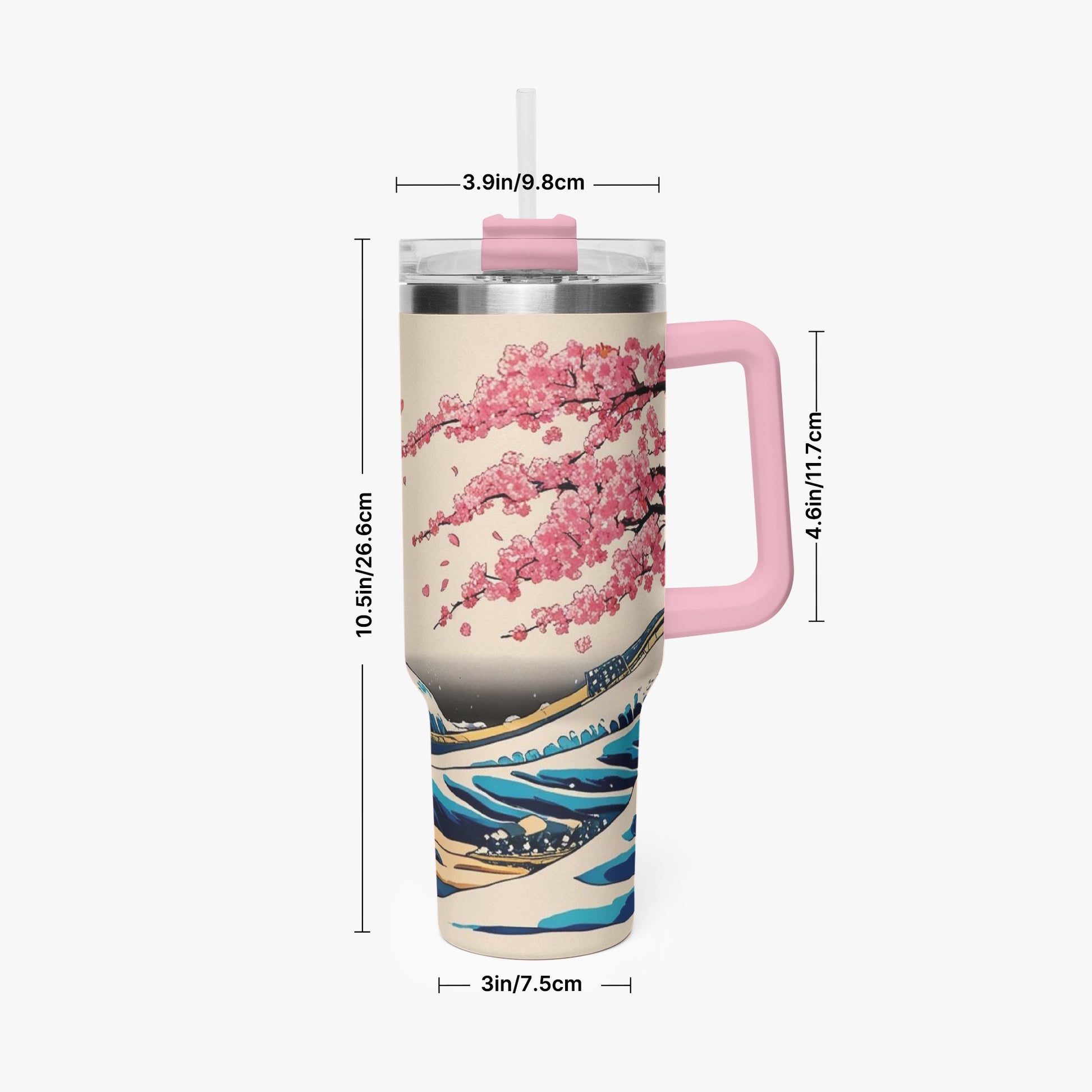 The Great Wave Tumbler Cup Pink handle