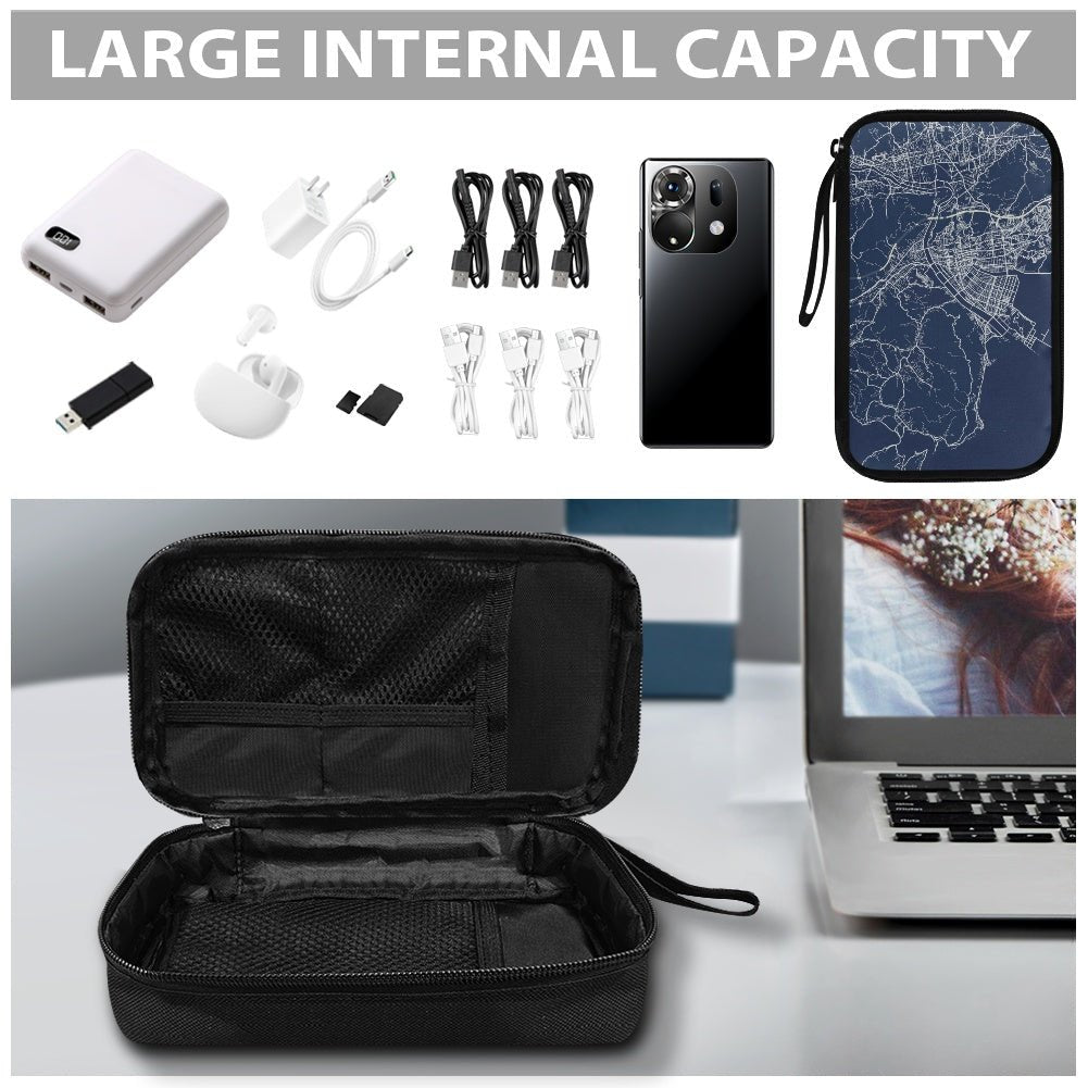 Blue Hiroshima City Map Travel Tech Pouch - 