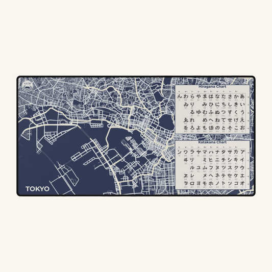 Tokyo Map Desk Mat Blue| Learn Japanese & Urban Style Desk Pad - 