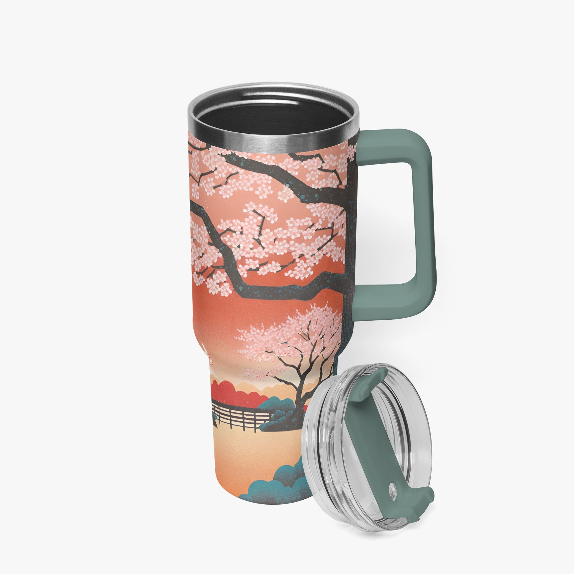 Springtime Serenity Tumbler Cup green/grey Handle