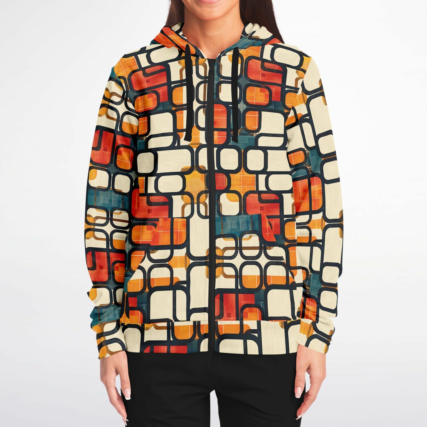 Enso Rounded Grid Zip - Up Hoodie - 
