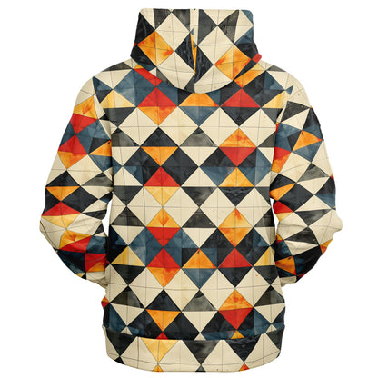 Hoodie with geometric triangle pattern on a white background