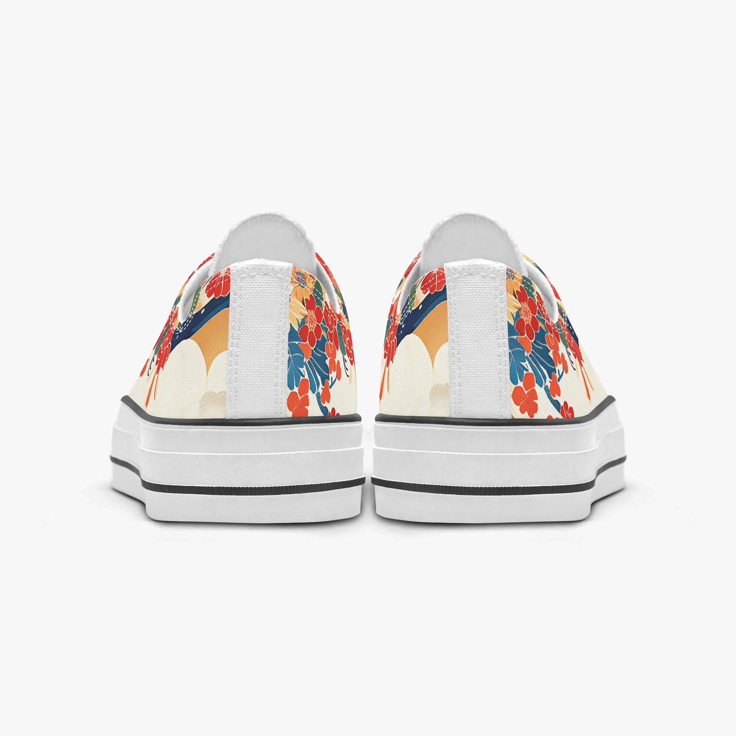 Pair of sneakers with floral design on a white background