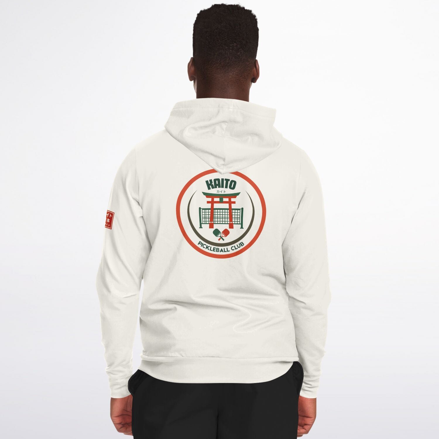 KAITO1977 Unisex Zip-Up Hoodie in a premium dark minimalist colorway featuring a clean Japanese stylized Pickleball Club crest on the chest.
