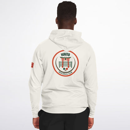 KAITO1977 Unisex Zip-Up Hoodie in a premium dark minimalist colorway featuring a clean Japanese stylized Pickleball Club crest on the chest.