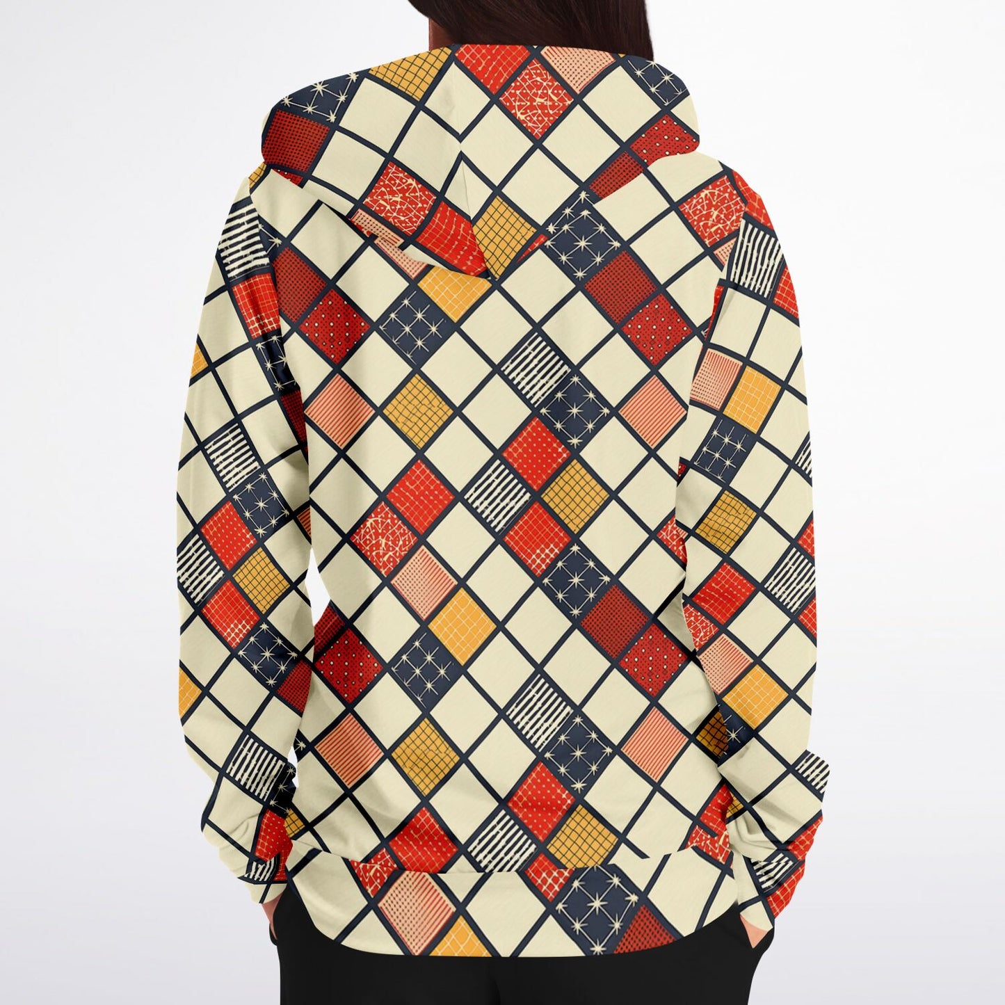 Hoodie with a geometric pattern on a white background