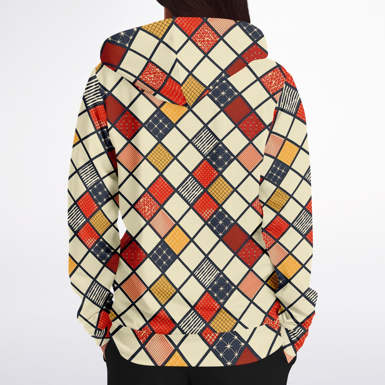 Hoodie with a geometric pattern on a white background