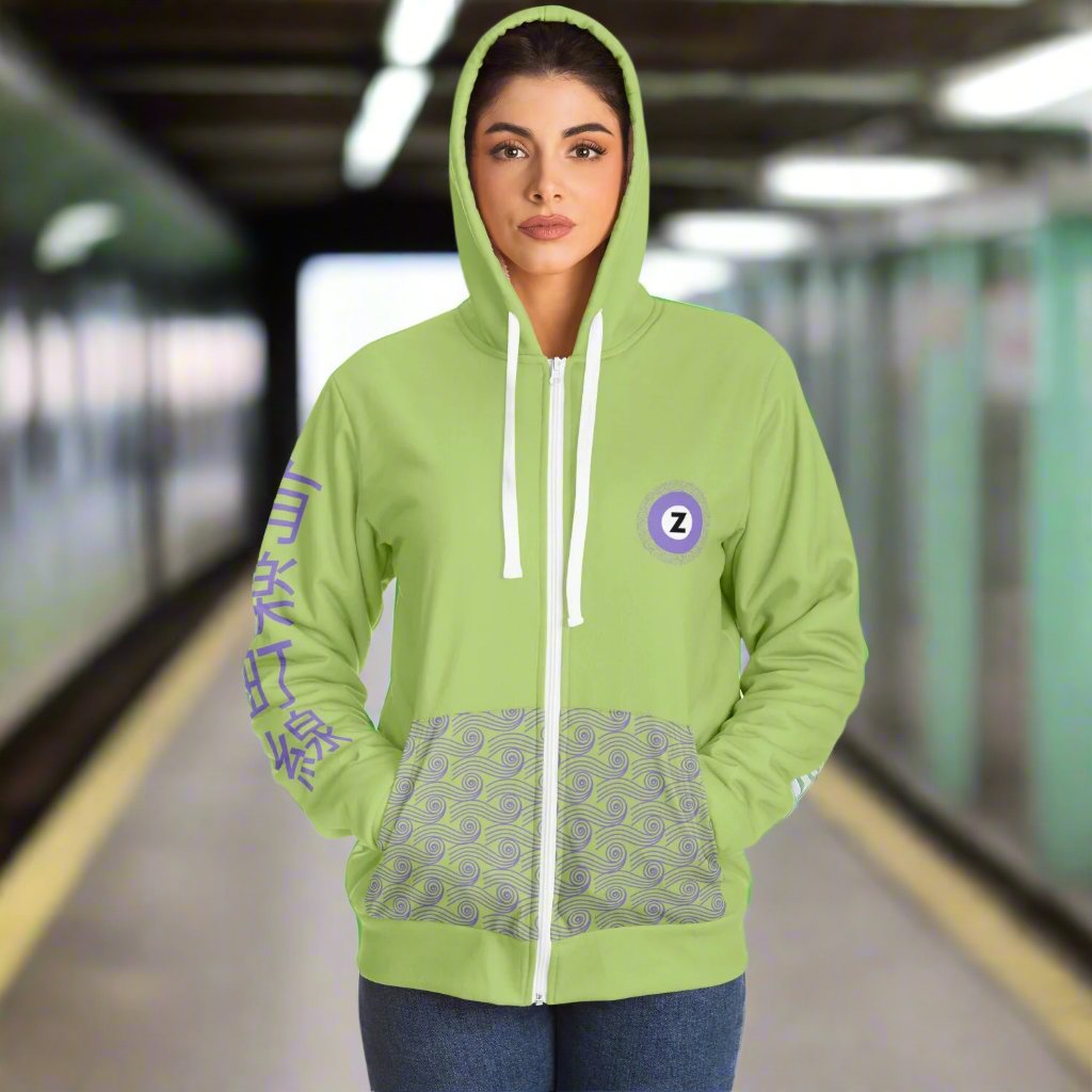 Hanzōmon Line Lime Green and Purple Hoodie Microfleece 