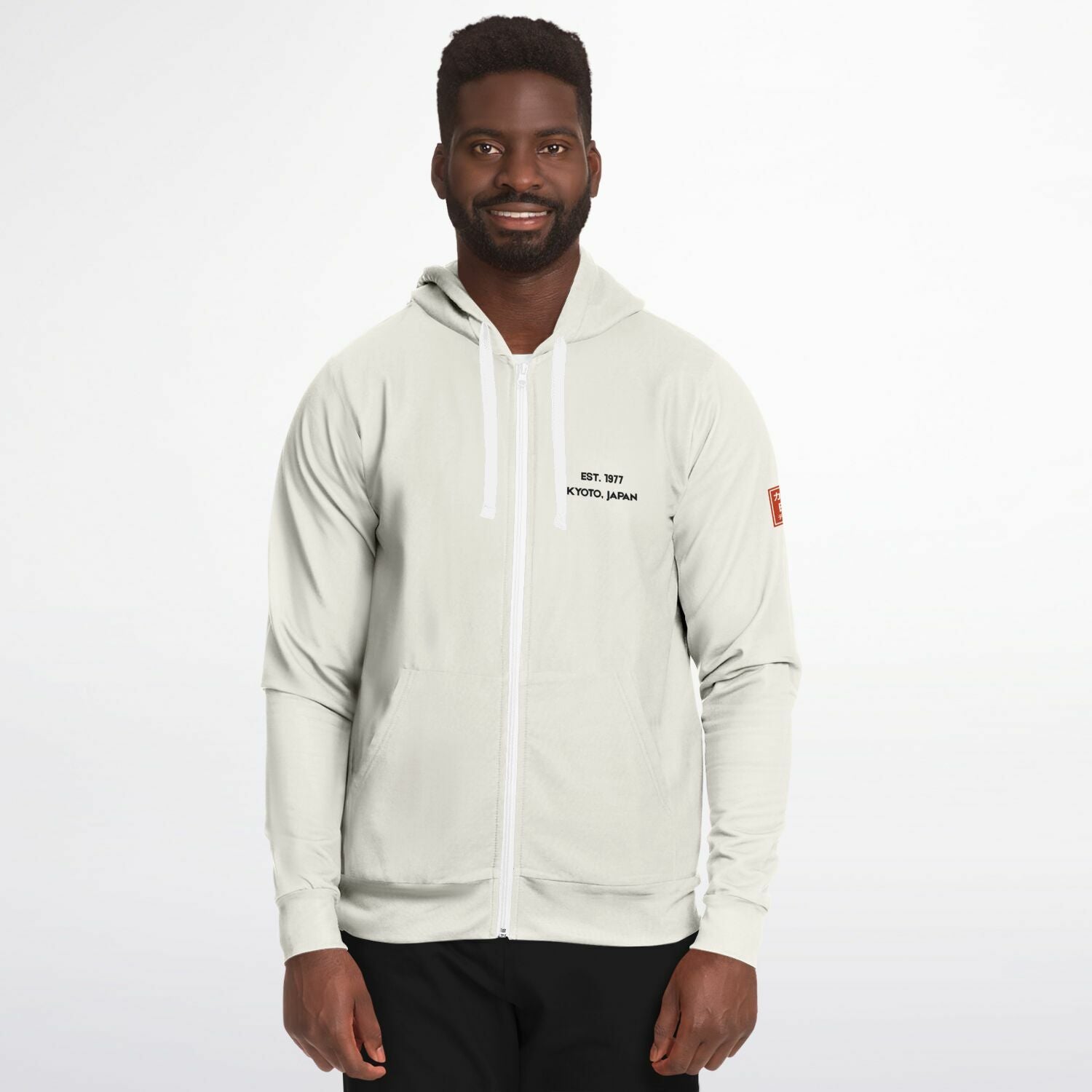 KAITO1977 Unisex Zip-Up Hoodie in a premium dark minimalist colorway featuring a clean Japanese stylized Pickleball Club crest on the chest.