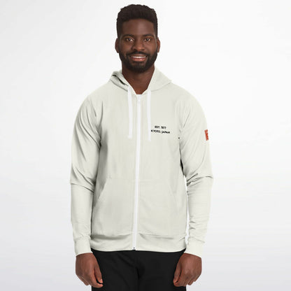 KAITO1977 Unisex Zip-Up Hoodie in a premium dark minimalist colorway featuring a clean Japanese stylized Pickleball Club crest on the chest.