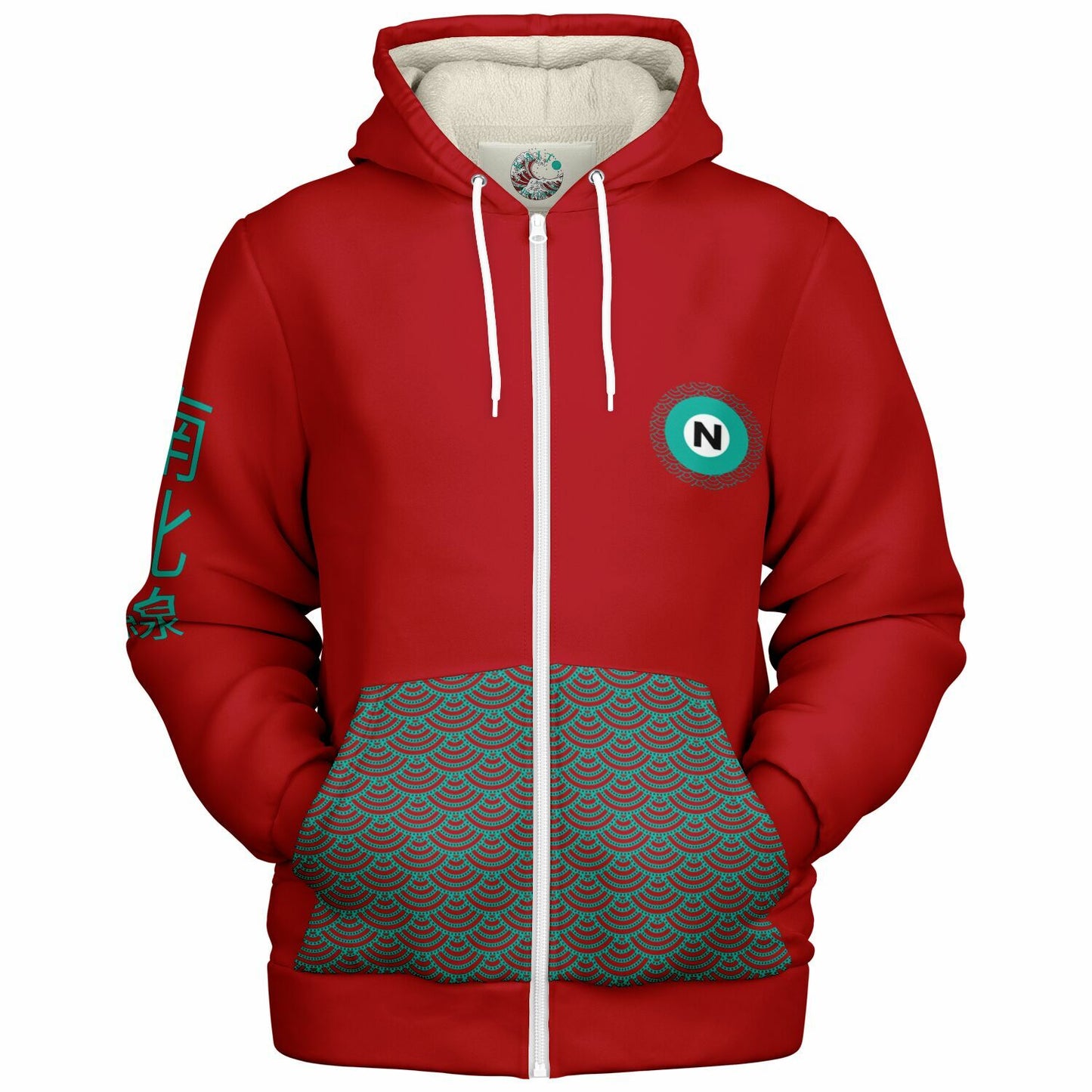 Marunouchi Line Ultra-Soft Microfleece Red and Green Zip Hoodie