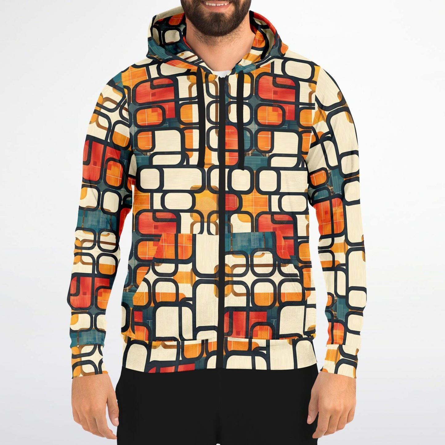 Enso Rounded Grid Zip - Up Hoodie - 