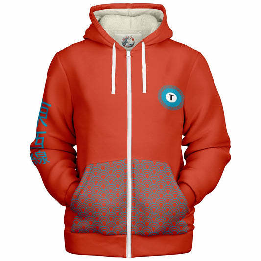 Tozai Line Ultra-Soft Microfleece Orange and Blue Zip Hoodie