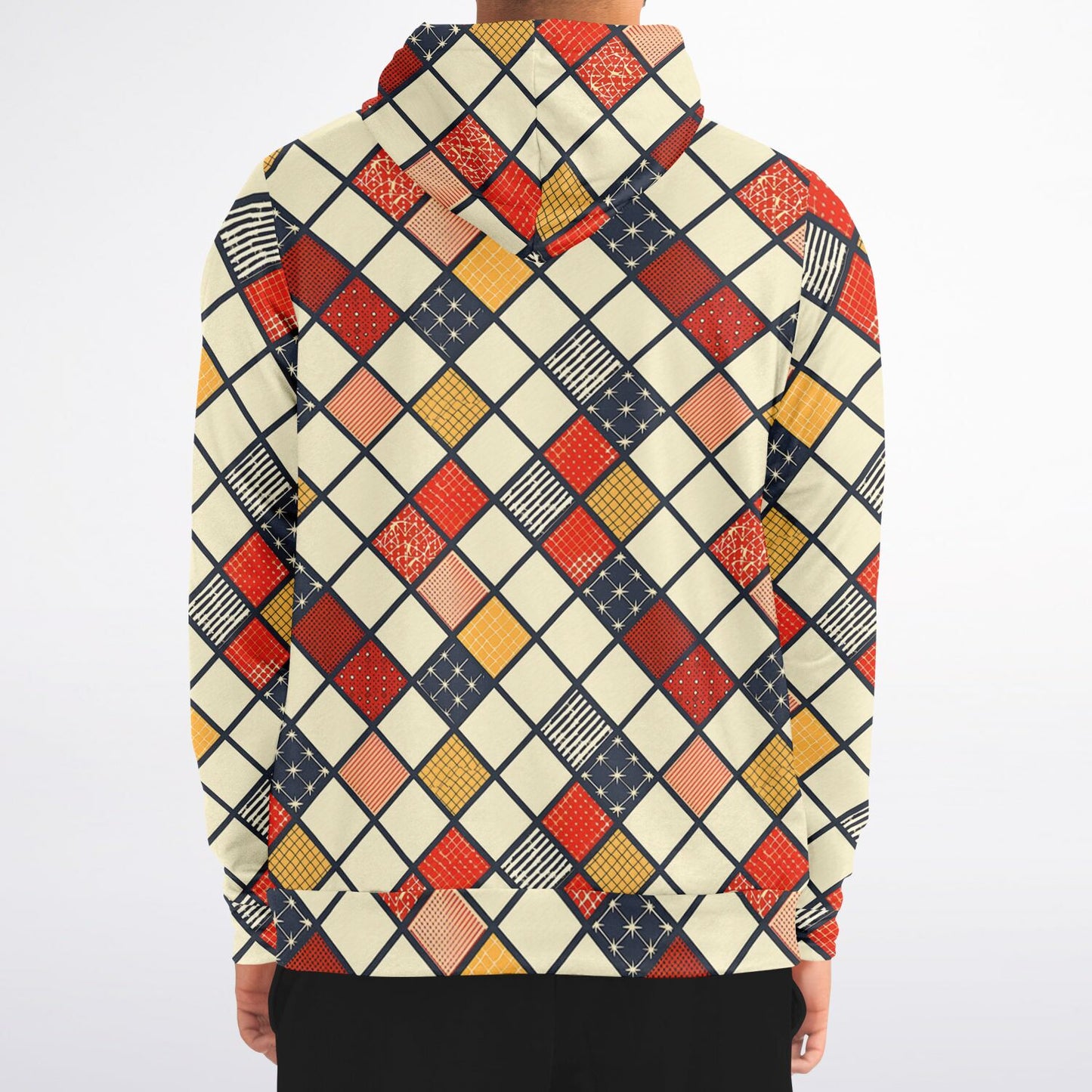 Hoodie with a geometric pattern on a plain background