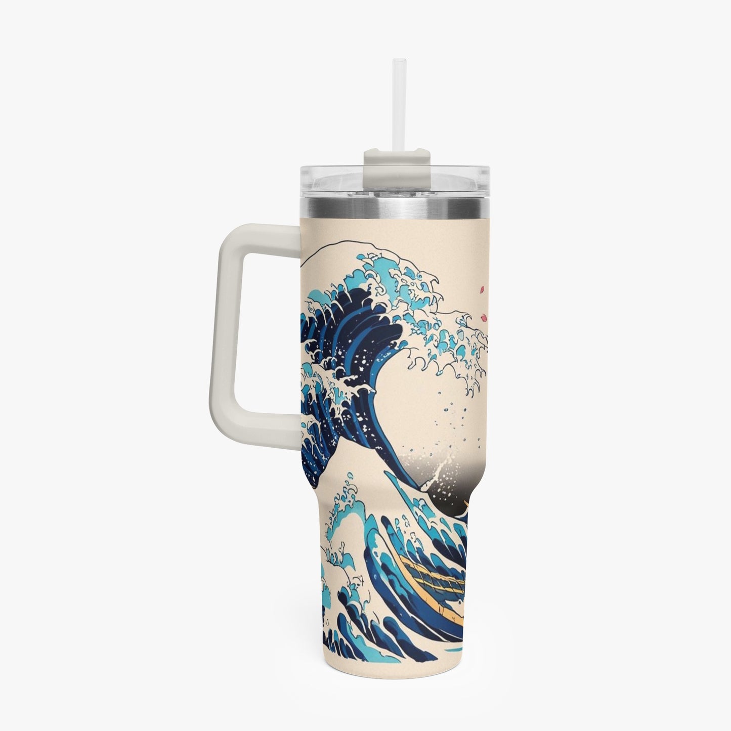 The Great Wave Tumbler Cup Cream handle