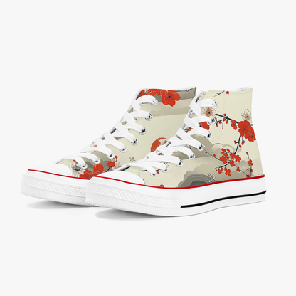High-top sneakers with floral design on a white background