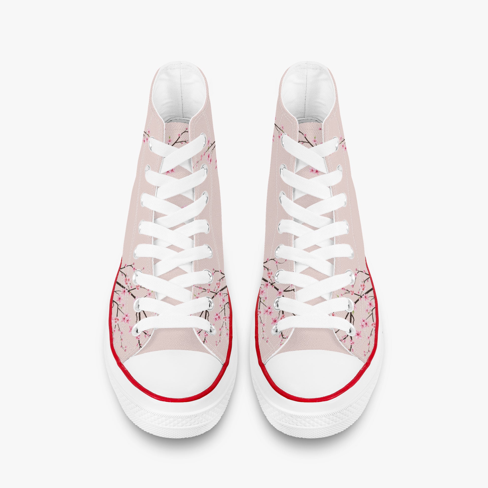 White sneakers with floral pattern on a white background