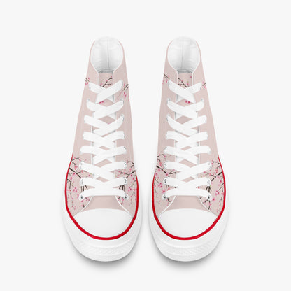 White sneakers with floral pattern on a white background