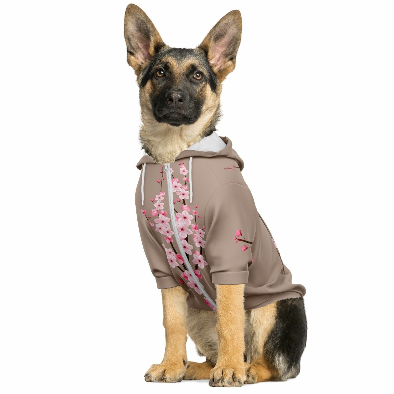 Light Brown Sakura Athletic Dog Zip-Up Hoodie