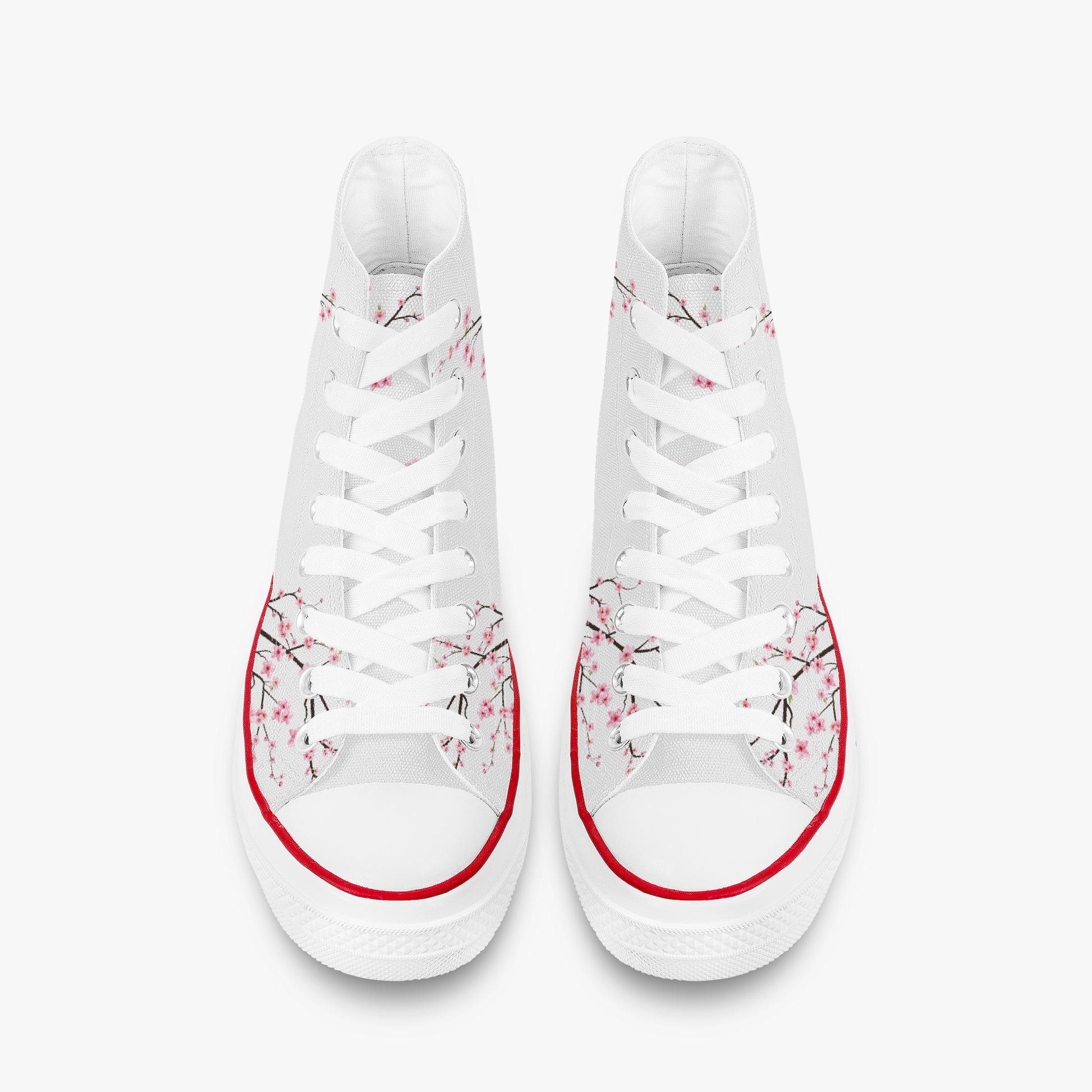 White sneakers with floral design on a white background