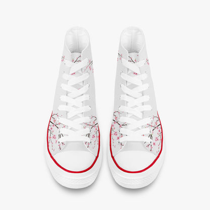 White sneakers with floral design on a white background