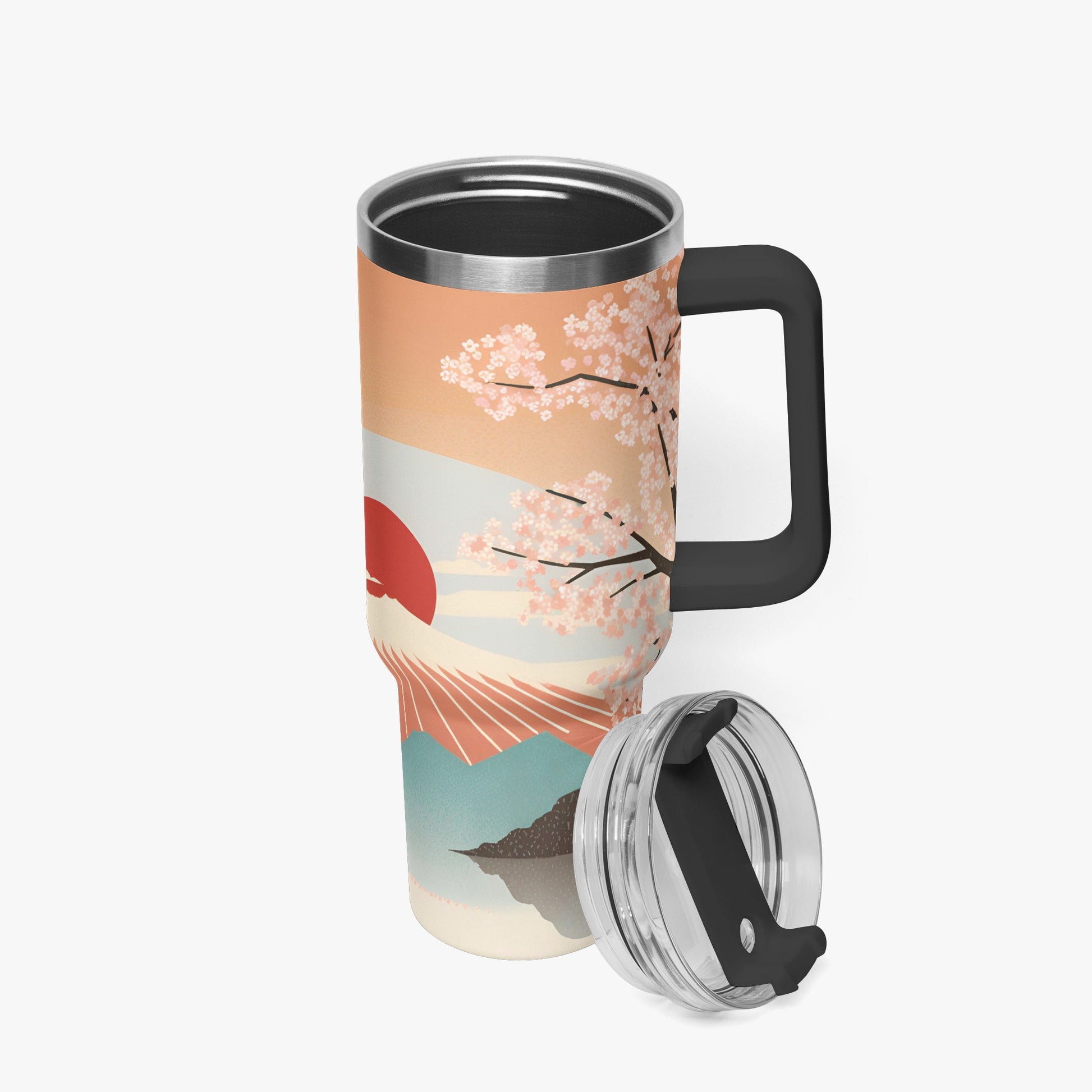 Sunrise Temple Car Tumbler Cup Black Handle