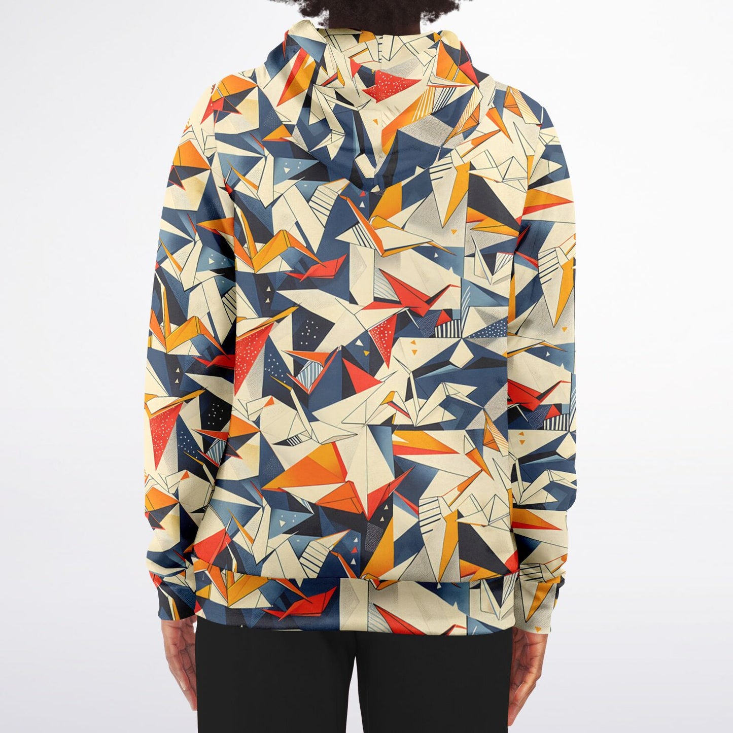 Abstract Geometric Origami Style Zip - Up Hoodie - 