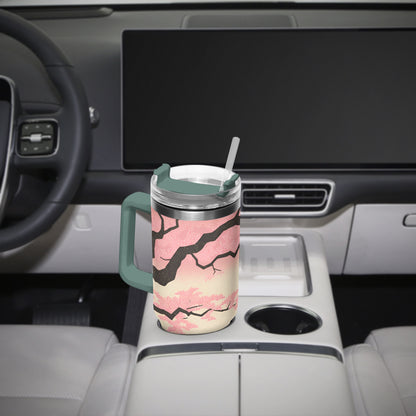 Fuji Dreams Car Tumbler Cup grey green Handle