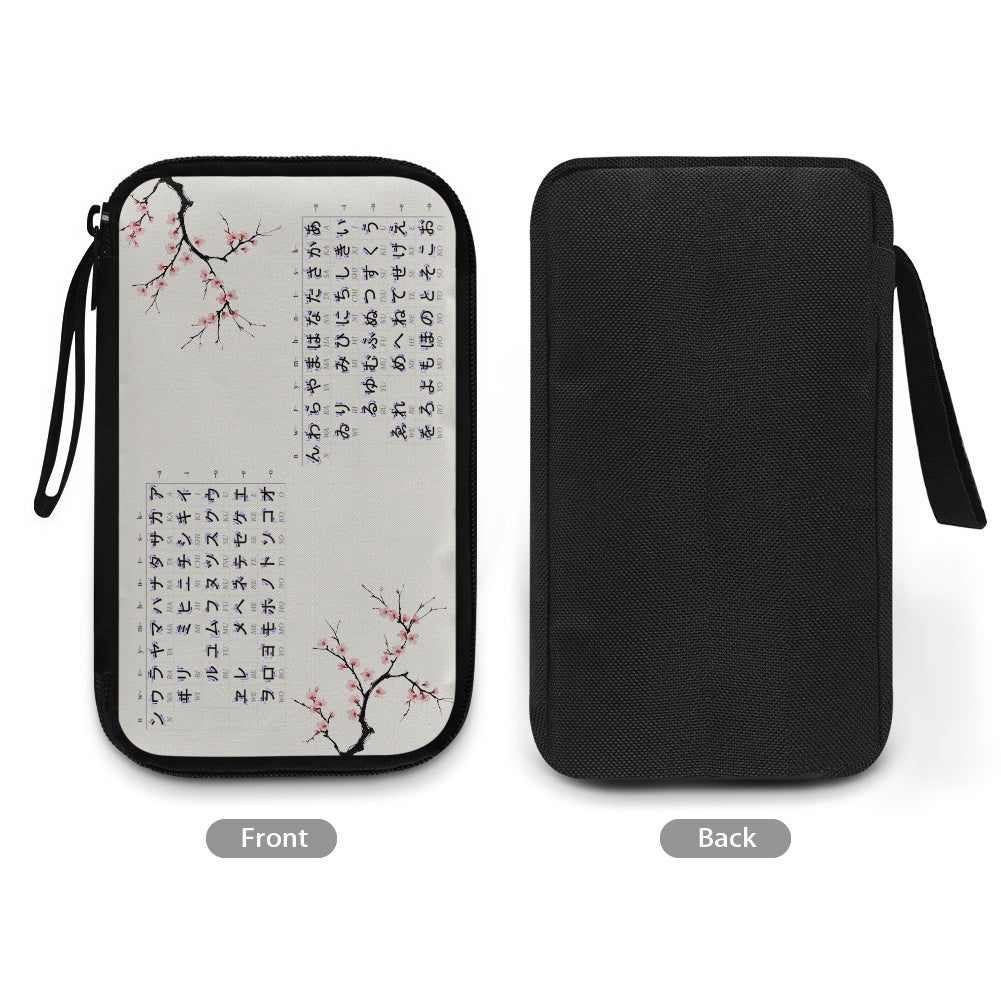 Japanese Kana & Cherry Blossom Tech Pouch - 
