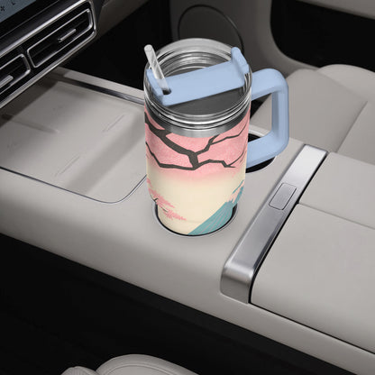 Fuji Dreams Car Tumbler Cup light blue Handle