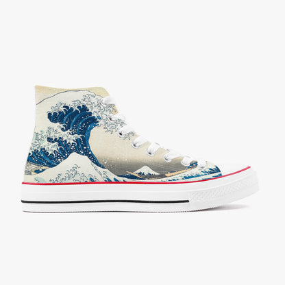 White sneaker with artistic wave design on a white background