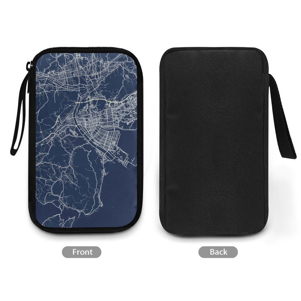 Blue Hiroshima City Map Travel Tech Pouch - 