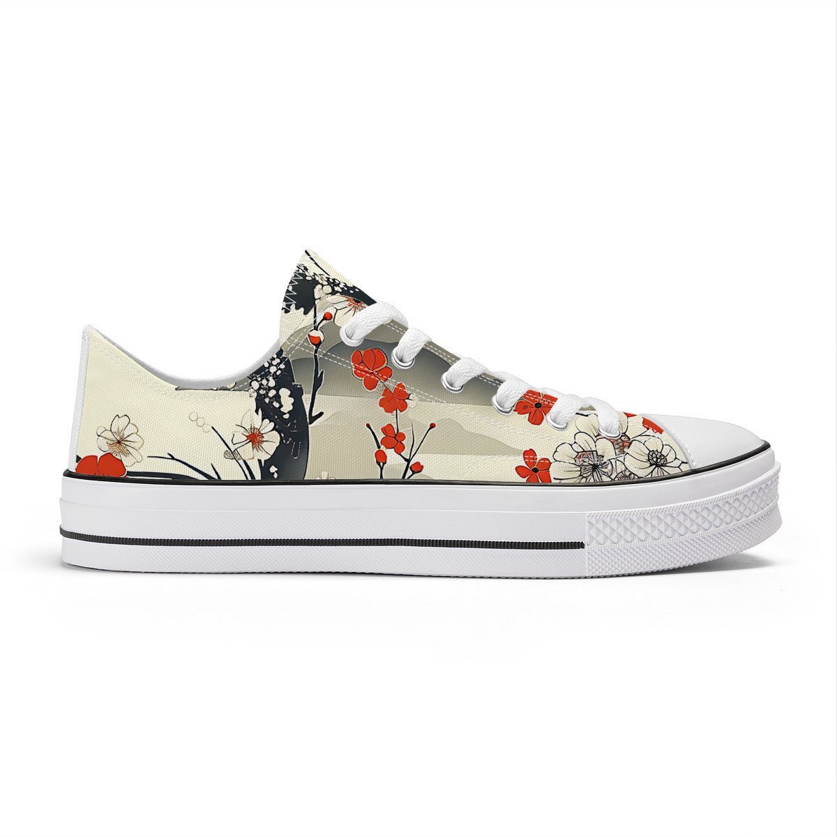 Japanese Red and Black Floral Sneakers - 