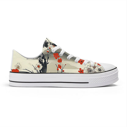 Japanese Red and Black Floral Sneakers - 