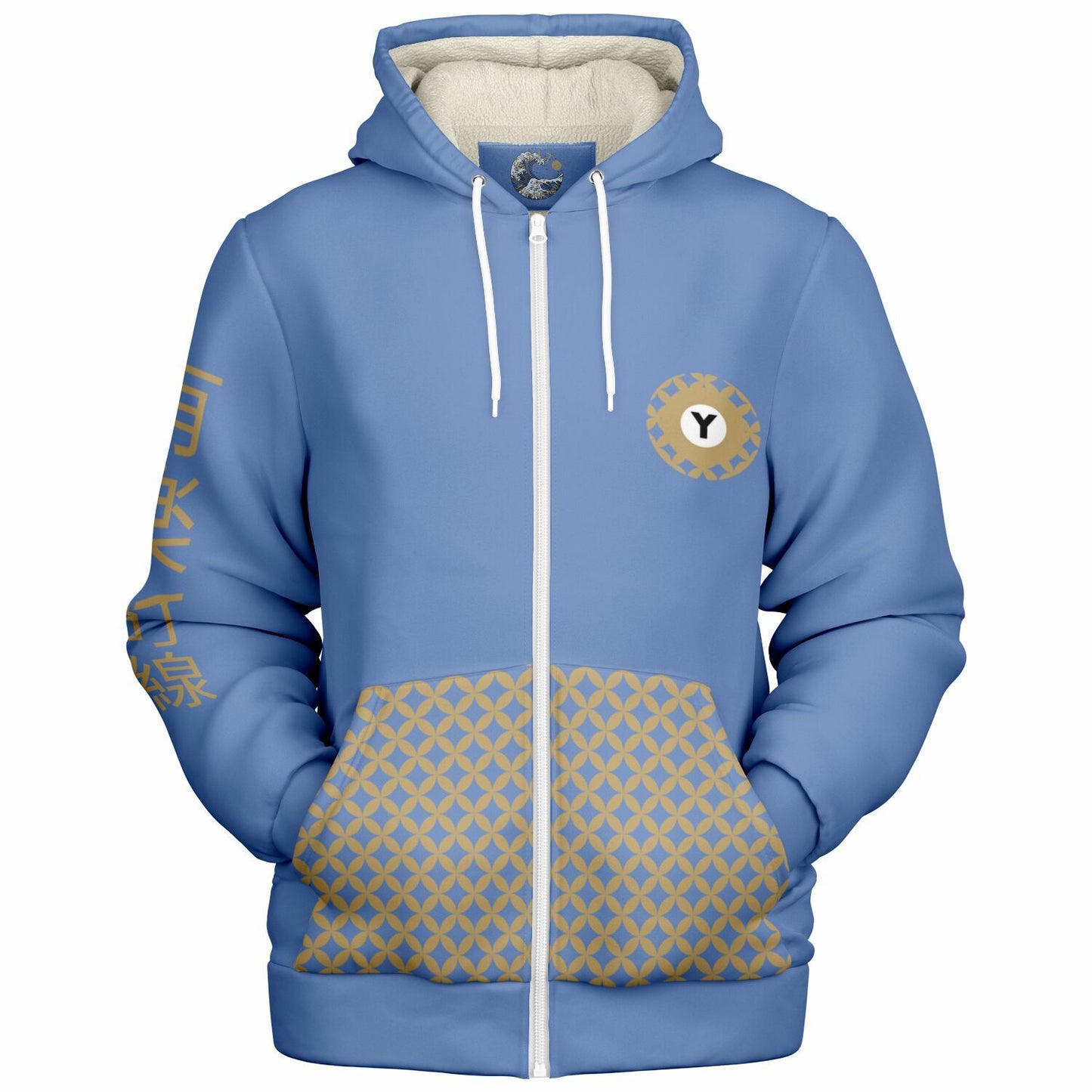 Yurakucho Line Ultra-Soft Microfleece Blue and Gold Zip Hoodie