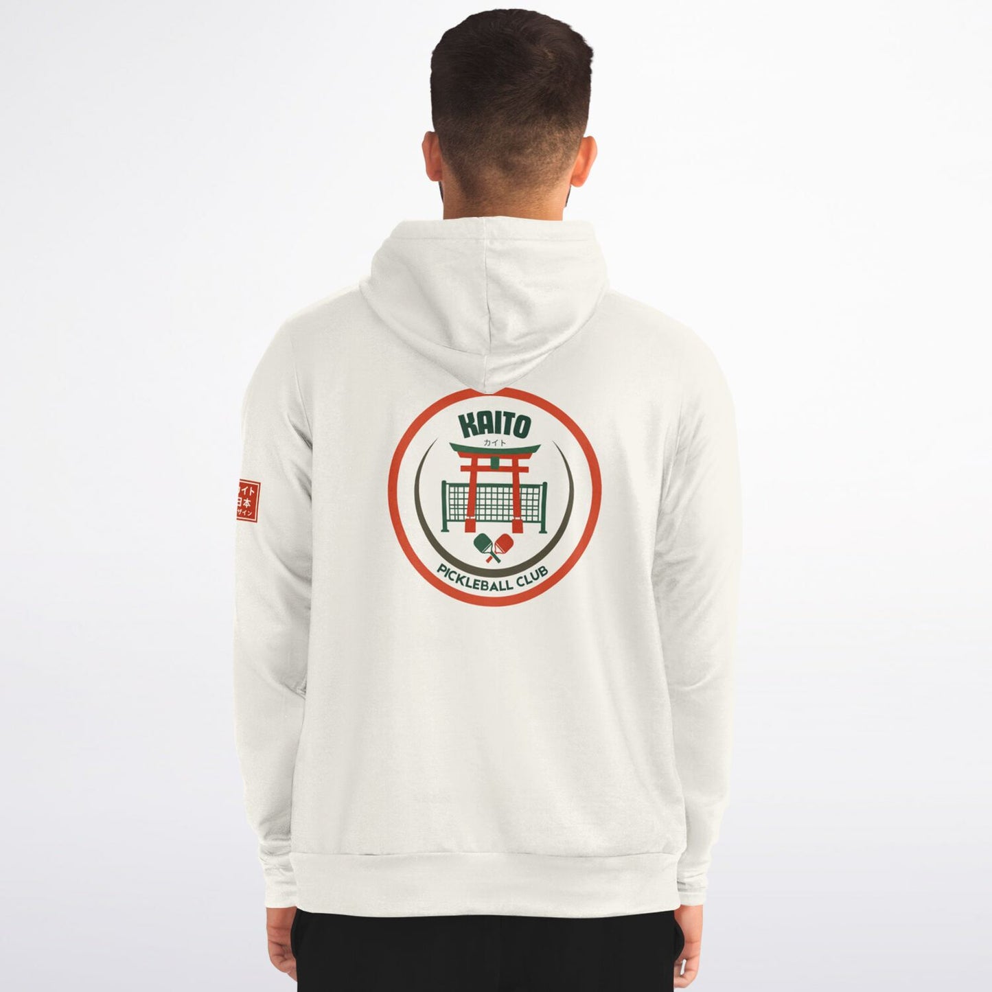 KAITO1977 Unisex Zip-Up Hoodie in a premium dark minimalist colorway featuring a clean Japanese stylized Pickleball Club crest on the chest.