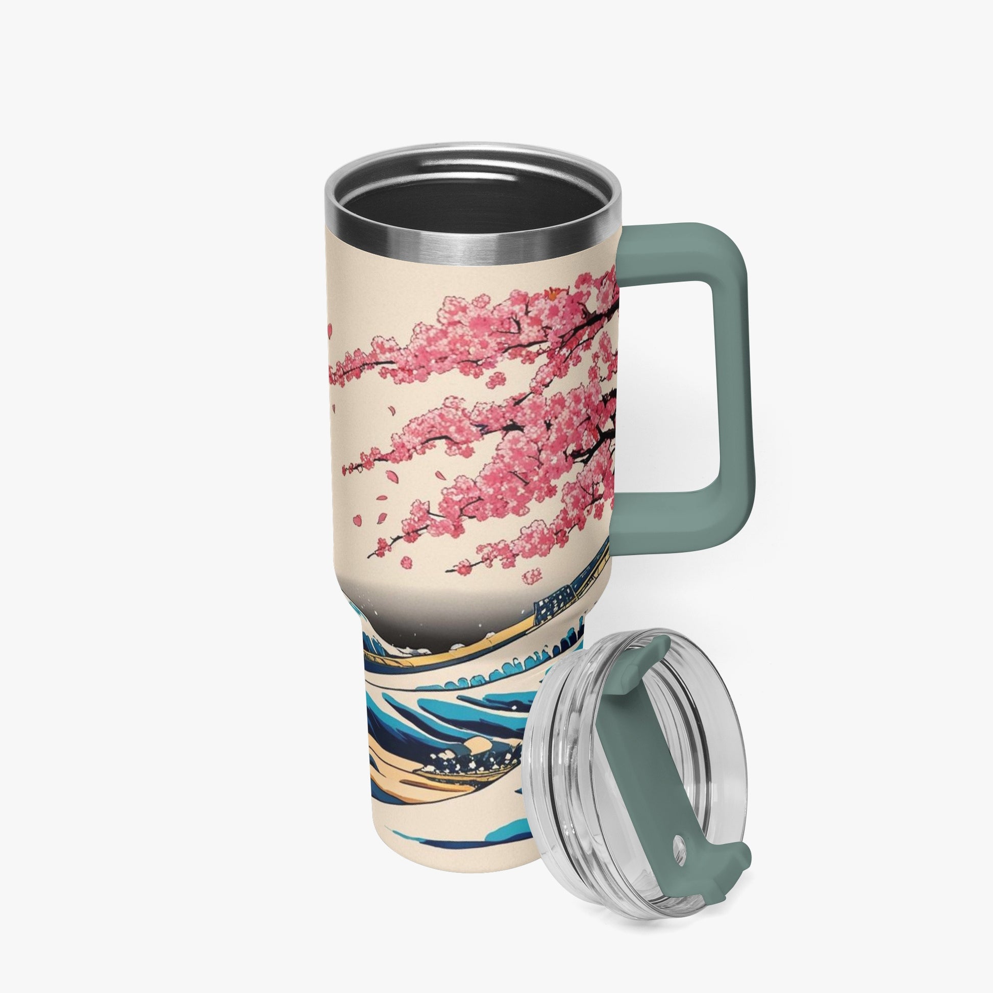 The Great Wave Tumbler Cup grey/green handle