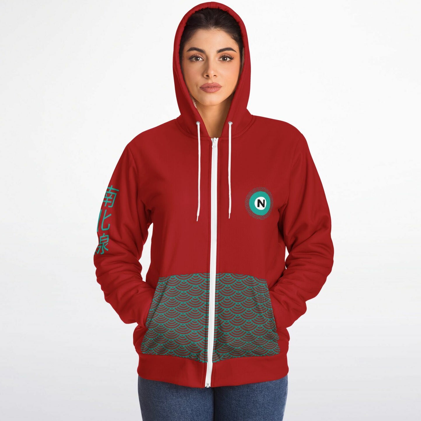 Marunouchi Line Ultra-Soft Microfleece Red and Green Zip Hoodie