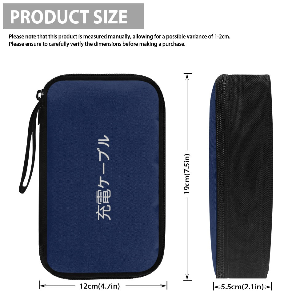 Navy blue case with Japanese text and dimensions on a white background