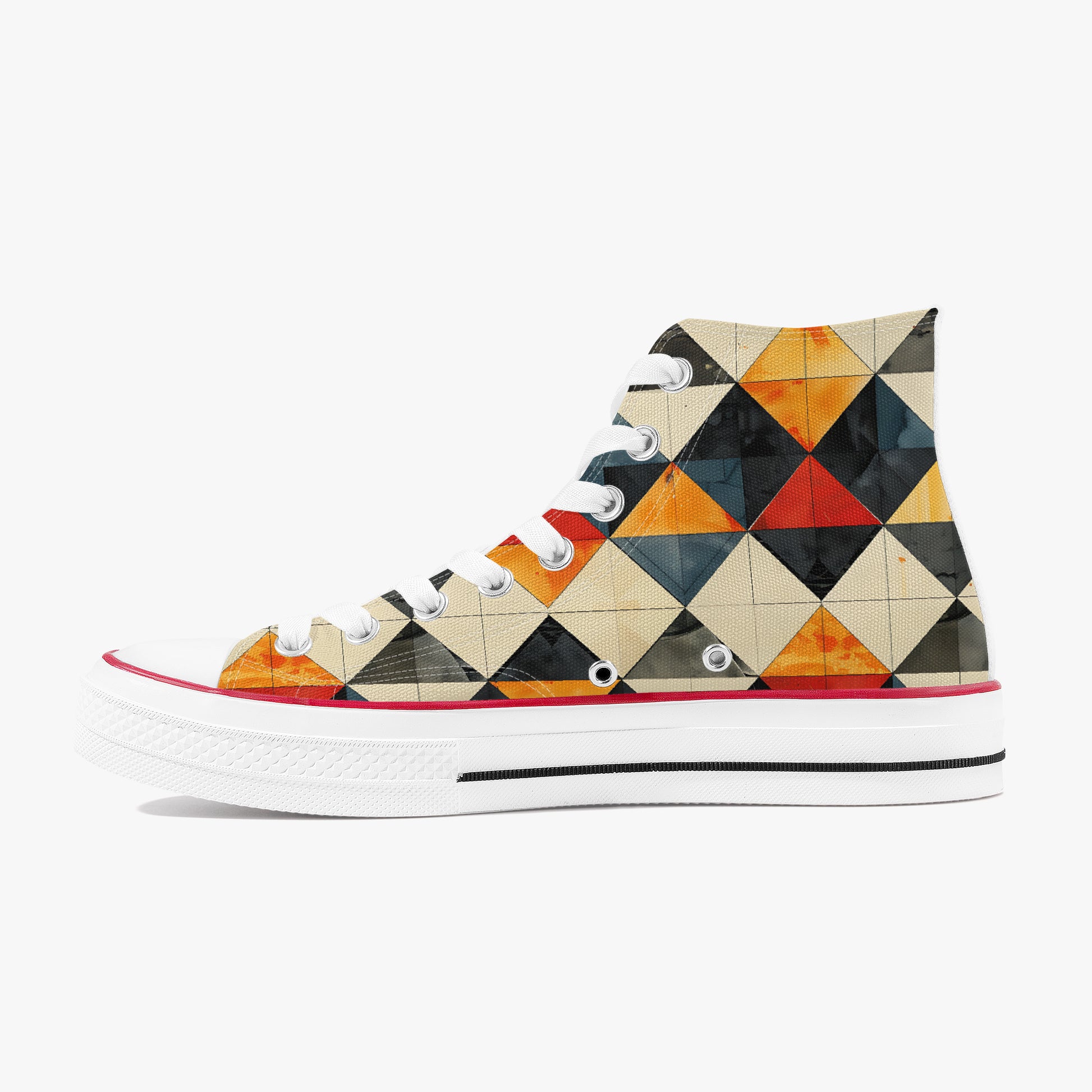 Geometric patterned sneaker on a white background