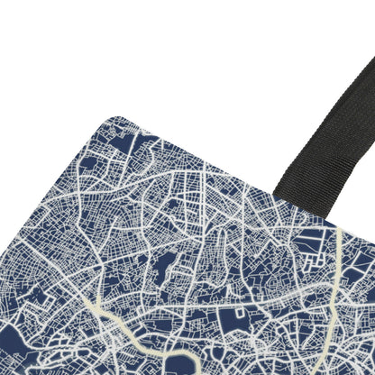 Map design on a product with a black strap