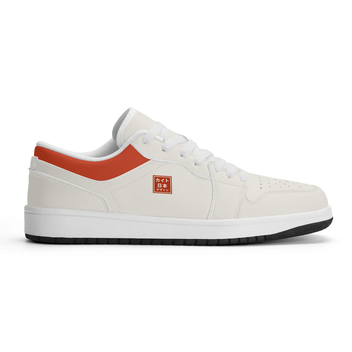 White sneaker with orange accents on a white background