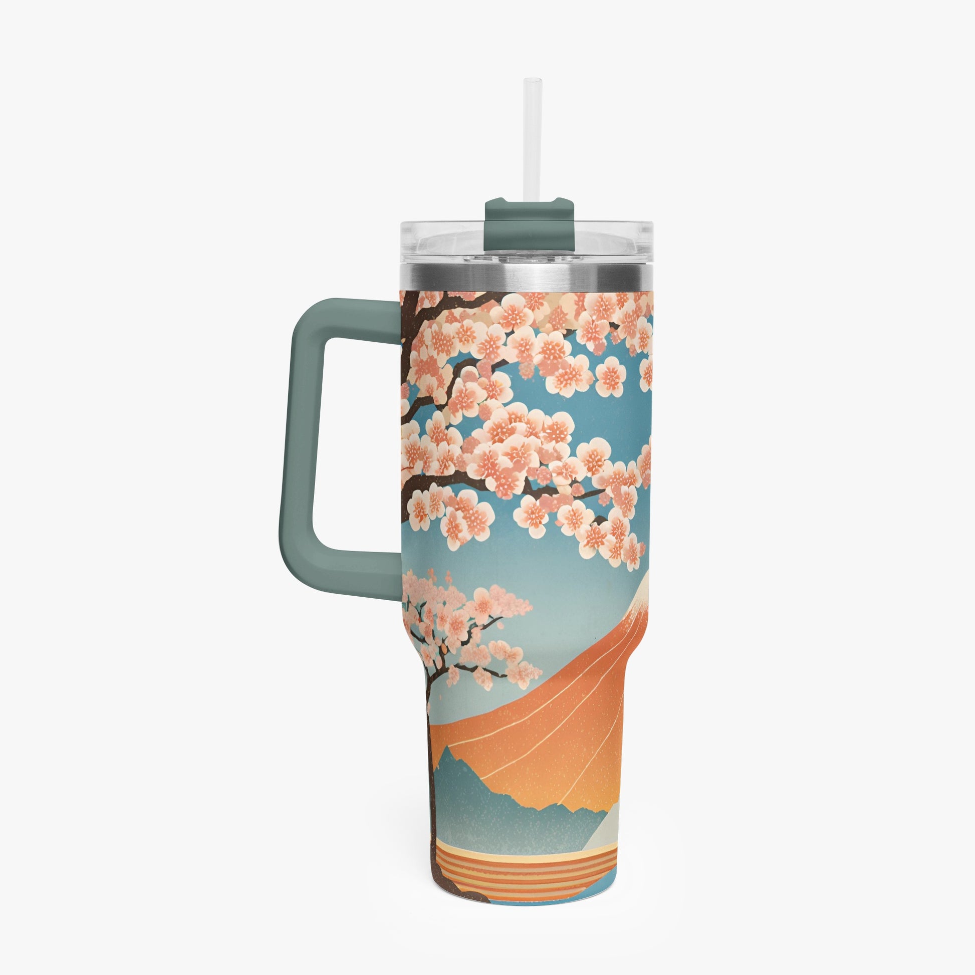 Cherry Blossom Majesty Tumbler Cup grey/green Handle