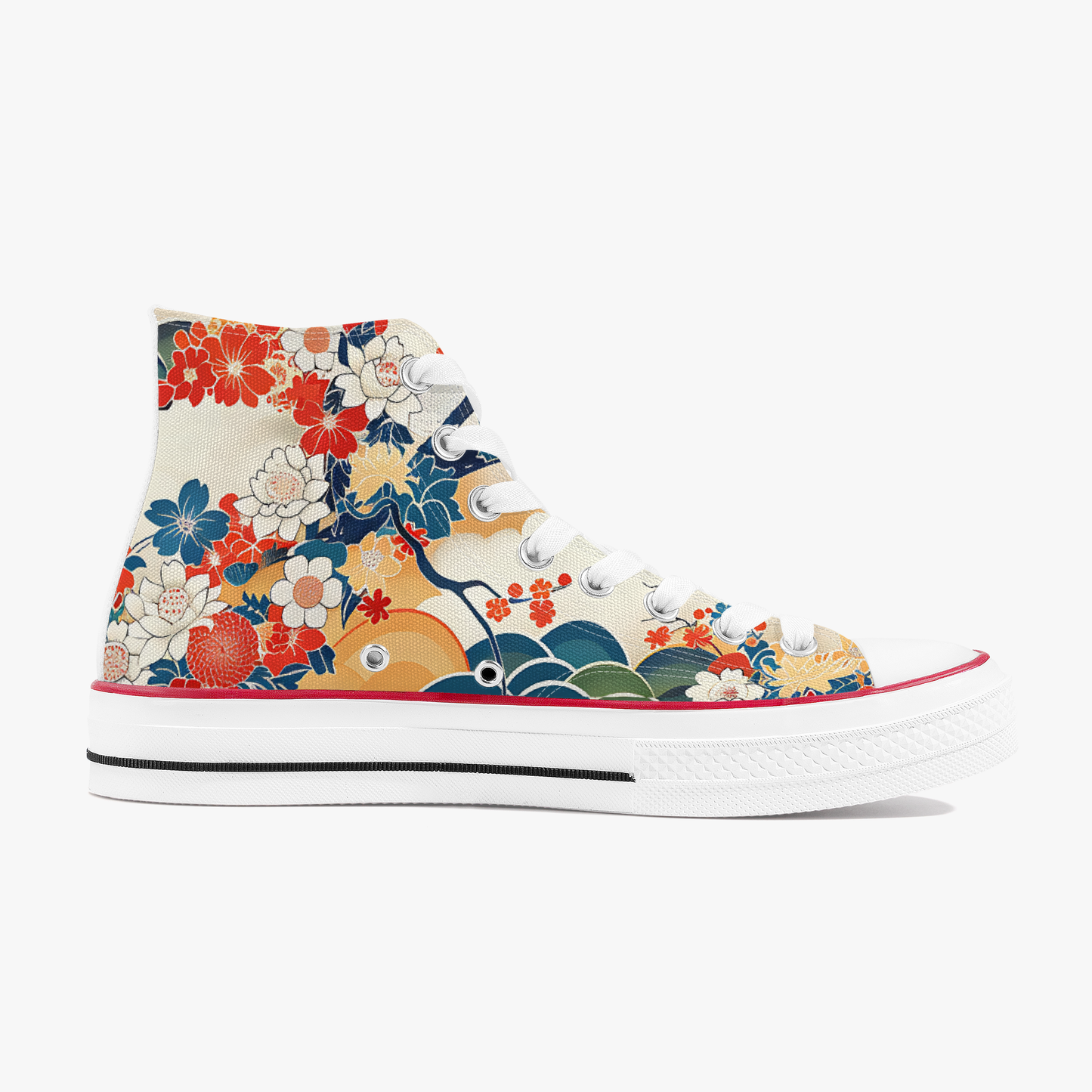 Floral patterned sneaker on a white background