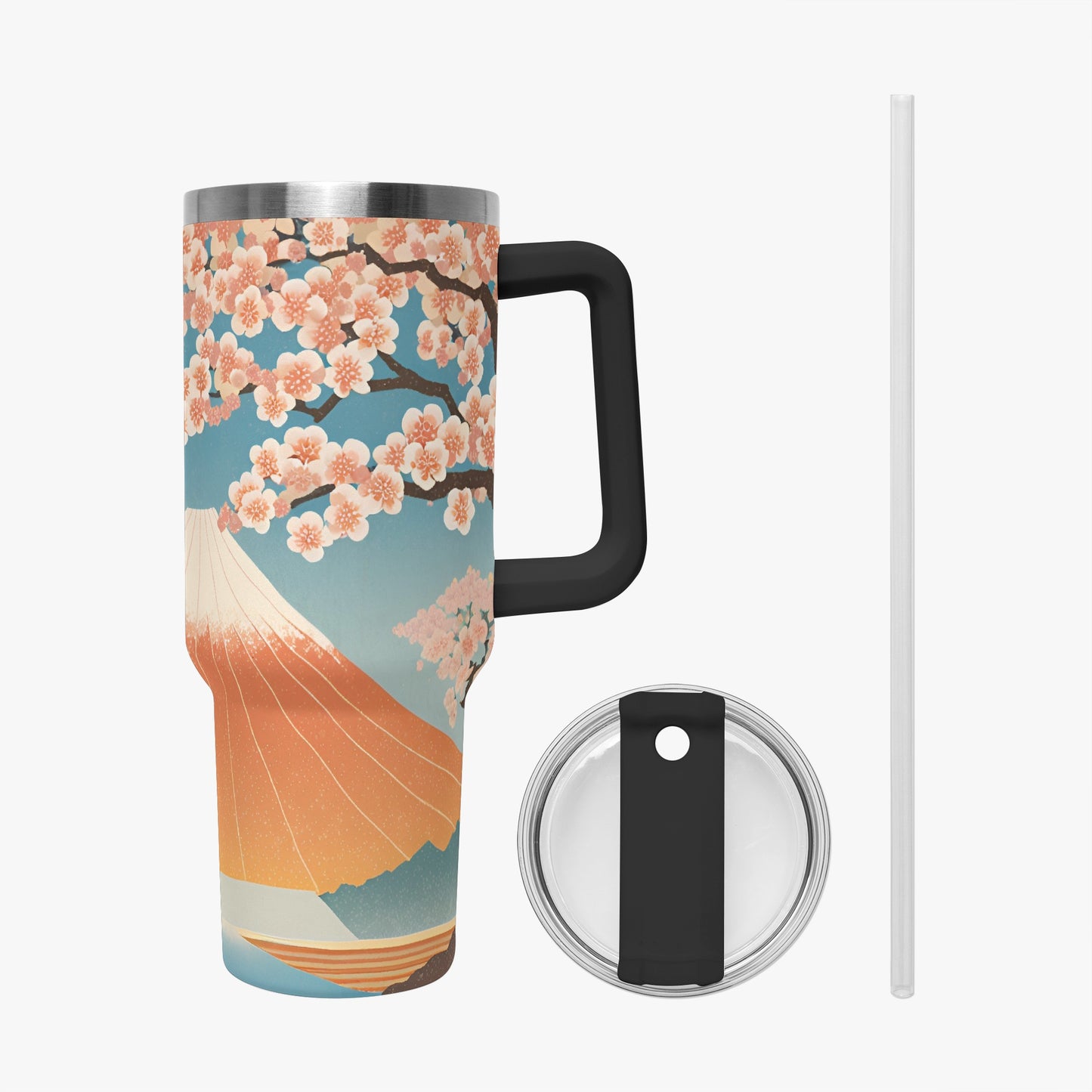 Cherry Blossom Majesty Tumbler Cup Black Handle