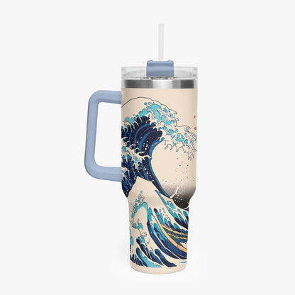 The Great Wave Tumbler Cup light blue handle