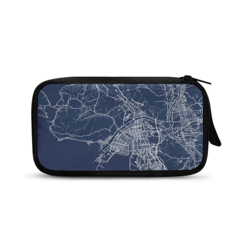 Blue Hiroshima City Map Travel Tech Pouch - 