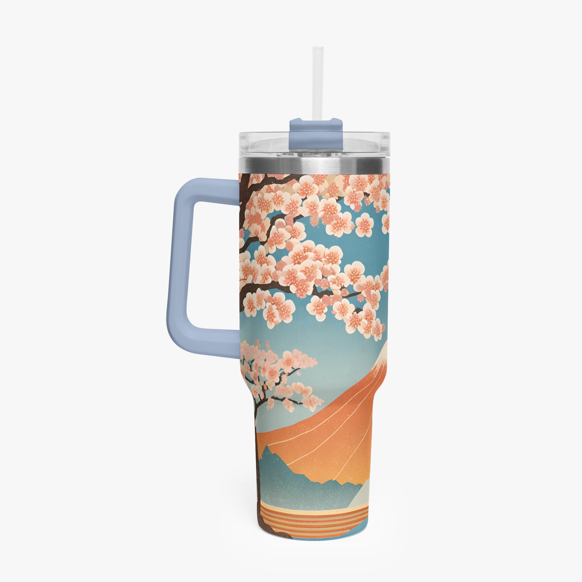 Cherry Blossom Majesty Tumbler Cup light blue Handle